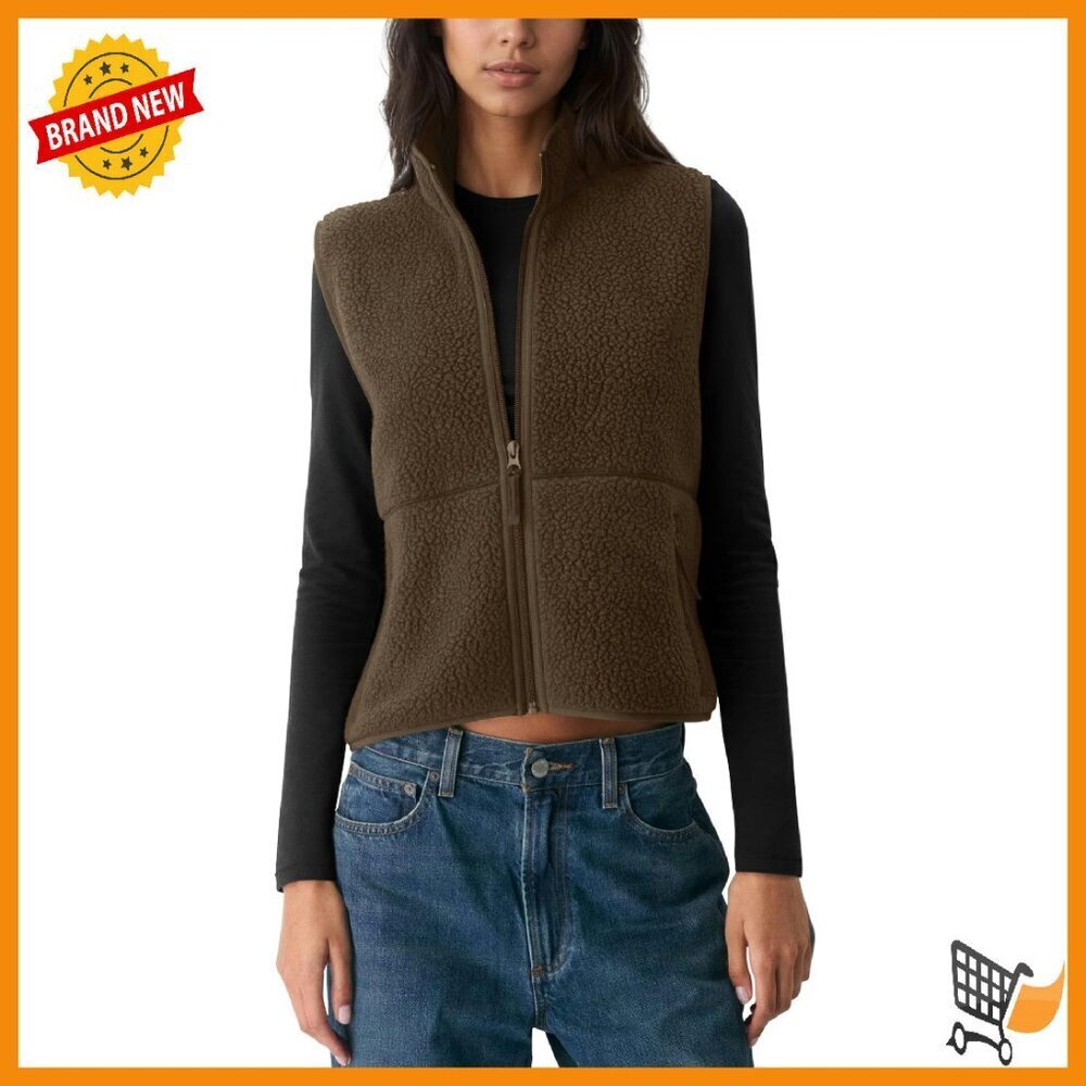 Women's Lightweight Sherpa Fleece Winter Vest Zip Up Stand Collar Gilet